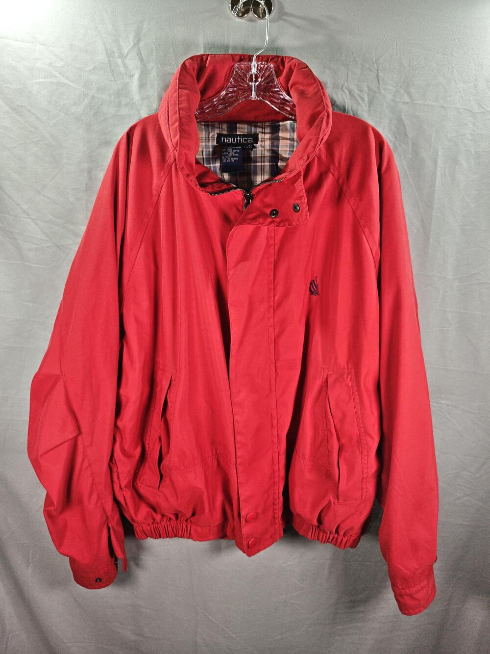 Nautica Jacket Mens XL Windbreaker Full Zip Plaid Lined Sailboat Classic